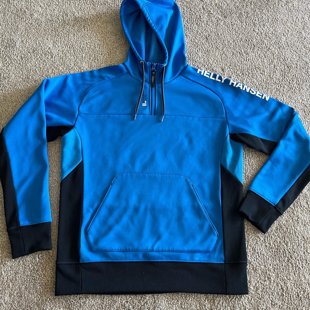 Helly Hansen Vibrant Blue and Black Pullover Hoodie: size Small